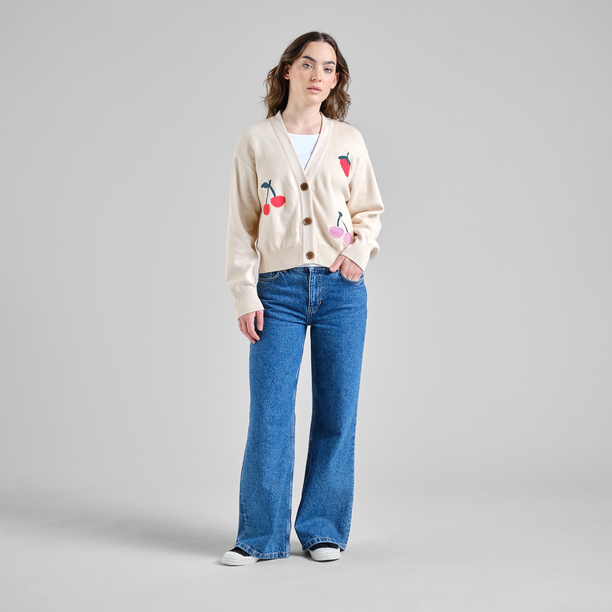 Dedicated Kanan Berries Cardigan  Strickjacke Bio Baumwolle weiß creme